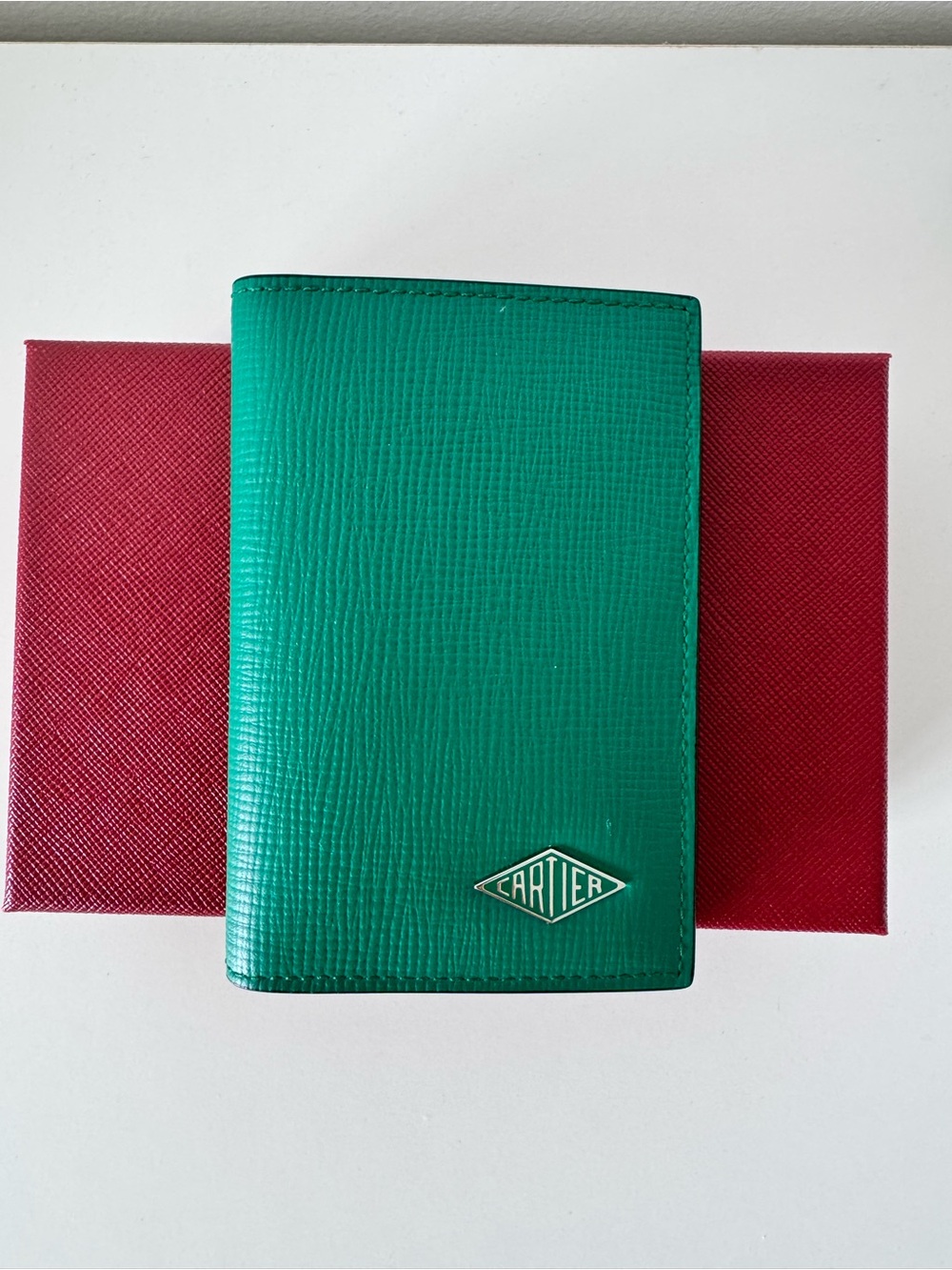 Cartier Losange, 4 Credit Card Holder in Green Grained Calfskin, Leather